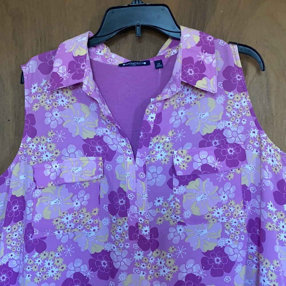 Architect retro floral print on front w pockets sleeveless 2X - Picture 15 of 17